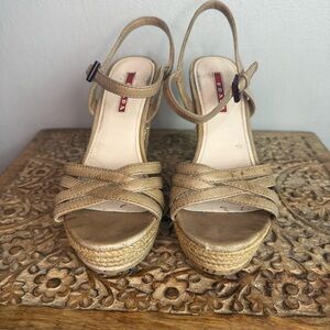 Prada Women's Leather Espadrille Cork Platform Sandals Sz 36